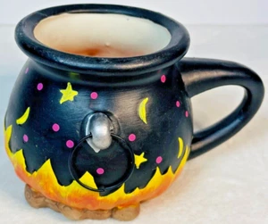 New Ceramic Hand Painted Witches Cauldron Candle Mug - Never Used - Picture 1 of 5