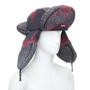 rare PRADA 2019 Runway red grey logo jacquard padded trapper hat L - Picture 1 of 8