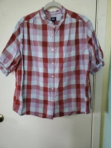 Lee Womens Blouse Top Sz L Multicolor Plaid Short Gathered Sleeve - Picture 1 of 9