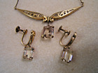 Vintage 12k Gold Fill Necklace + Screwback Earrings Champagne Emerald Cut Stones