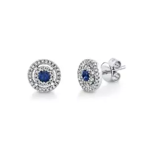Aretes de diamantes con zafiro azul halo de oro blanco de 14 quilates corte redondo 0,42 TCW - Imagen 1 de 3