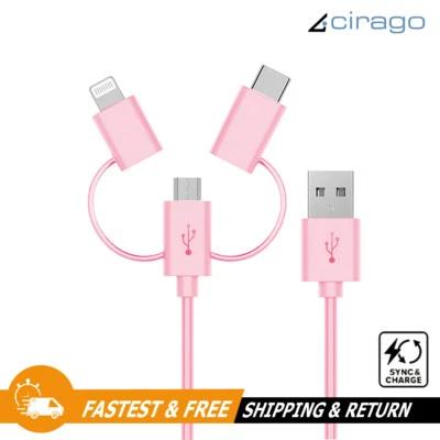 Cirago 4Ft 3 in 1 Sync/Charge Cable, USB-C, Micro USB Connectors - Image 1 of 4