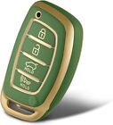 WORCAS TPU Smart Key Fob Case Protective For Hyundai-B 4 Button, Green-Gold