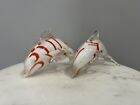 Pair Of Art Glass Dolphins Striped Hand Blown Murano Style Paperweight Figurines
