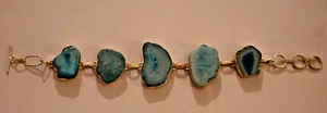 Aquamarin Naturstein (5) und Sterlingsilberarmband 25 cm. Verstellbar - Bild 1 von 2