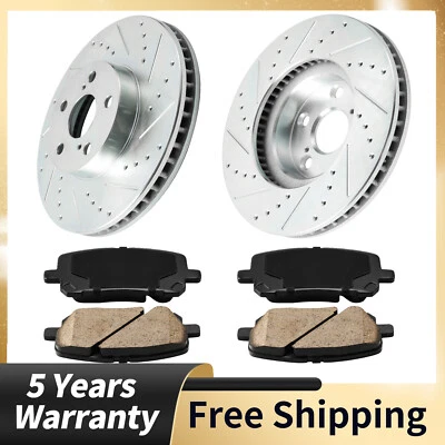 For Pontiac Vibe 2003-2008 Toyota Corolla Front Drilled Disc Rotors + Brake Pads - Image 1 of 4