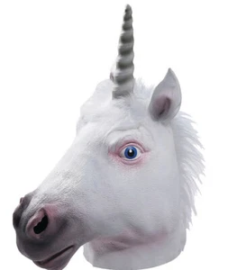ADULT WHITE UNICORN LATEX MASK COSTUME Larp Gear - Picture 1 of 5