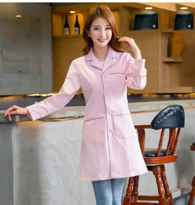 Women Nurse Dress Female Doctor Beautician Lab Long Coat Work Clothes (+ Rim) - Picture 1 of 10
