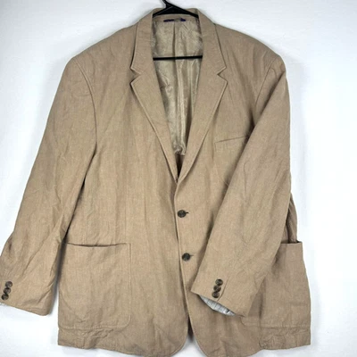 Alan Flusser 开衫夹克男式 XXL 米色亚麻混纺夏季学院风运动外套 — 第 1/4 张图片