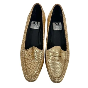 Marc Alpert Women's Loafer Gold Embossed Textured Leather Slip On Flats Size 7M - Picture 1 of 8