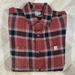 Carhartt Relaxed Fit Flannel Shirt Jacket – Red Check – Fleece Lined – Size M - Picture 1 of 8