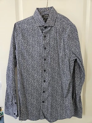 Camisa Express Extra Ajustada Azul Marino Floral Abotonada Manga Larga Para Hombre S Foto 1 de 3