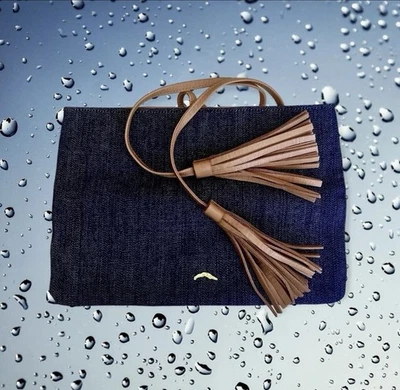 De Colección Shaffer LA Denim Jean Bolso sin asas Bolso de mano Cuero Borla Buzo Dije Foto 1 de 4