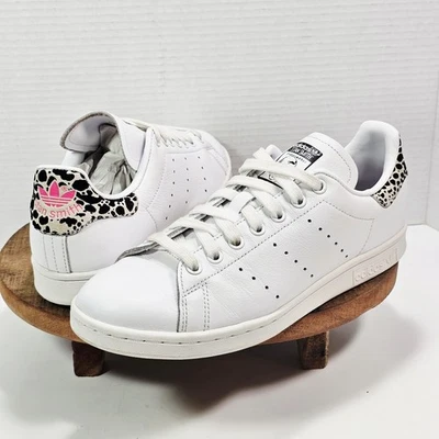 Adidas Stan Smith Womens Learher Sneakers Size 8.0 M Leopard Pink Heel - Image 1 of 4