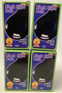 Four Black Light Bulbs 75 Watts Fits All Standard Light Sockets Party Halloween - Picture 1 of 7