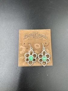 New Lucky Brand  Earrings Flower Floral Lillies Silver Color Teal Blue - Picture 1 of 3