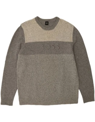 HUGO BOSS Mens Graphic Crew Neck Jumper Sweater 2XL Grey Colourblock IX07 - Image 1 of 3