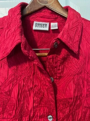 Blusa Chico's Design Mujer Talla 3 Rojo Lino Seda y Lana Botón Manga Larga Foto 1 de 4