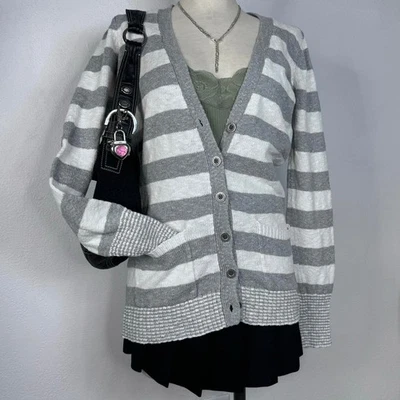 Cárdigan Suéter Rosa Victorias Secret Algodón Rayas Preppy Y2K Colegio Mediano Foto 1 de 4