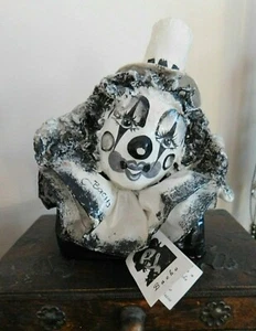 Bacho Clown Paper Mache Black And White Vintage Folk Art Signed - Picture 1 of 4