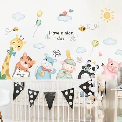 Removable Wall Stickers Nursery Happy Animals Clouds Sun Nursery Decor DIY • 18.99$
