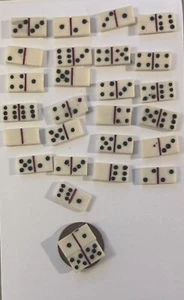 Micro Dominos House in a Hand Carved Wood/Basket 27 Dominos Total Rare Antique - Picture 1 of 9