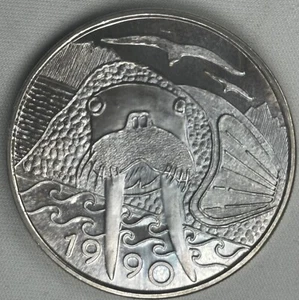 Rare! 1990 Alaska Mint Walrus Seagulls 1oz .999 Fine Silver Art Round - Picture 1 of 2