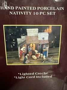Vtg Kirkland Nativity Set Hand Painted Porcelain Lighted Creche Christmas *read - Picture 1 of 12