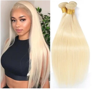 MARUVI Blonde Straight Human Hair  3 Bundles 613 Straight Hair Bundle - Picture 1 of 6