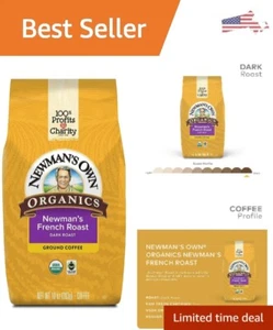 Organic Newman's French Roast Ground Coffee - Rich Dark Roast - 10 oz Bagged - Picture 1 of 9