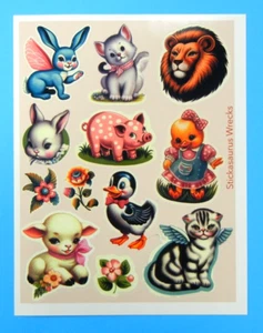 Vintage Kitsch Art Style Animals Stickers Sheet Style 1 - Picture 1 of 3