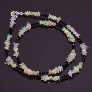 28.85 Ct. Natural Ethiopian Opal Black Spinel Smooth Beads Necklace 16" A-2113 - Picture 1 of 1
