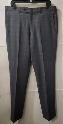 JB Britches Men's Torino Model, Dress Pants 100% Wool Gray/Blue Plaid Size 34R - Image 1 of 4