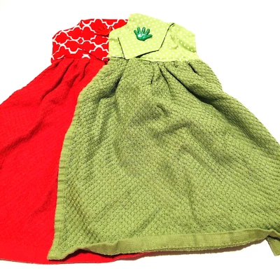 Juego de 2 ganchos de lazo rojos lunares verdes toalla de mano de cocina colgante para mujer Pioneer Foto 1 de 4