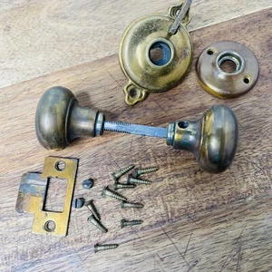 Antique Pair Of heavy solid brass door knobs LOT Spindle Hardware Etc - Picture 1 of 14