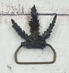 Vintage 1975 Marijuana Leaf Brass Belt Buckle Capt Hawks Sky Patrol Mary Jane - Picture 1 of 6