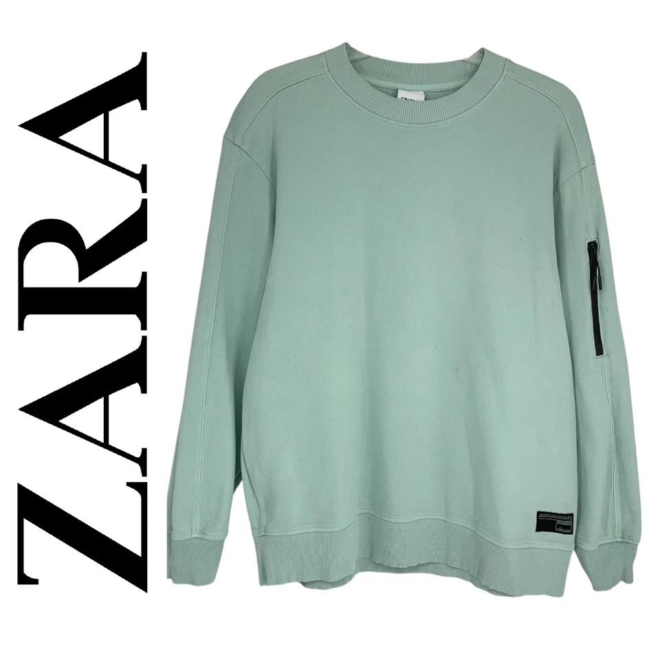 Zara Man Sz L Pique Textured Knit Mint Green Pullover Sweatshirt Sweater - Image 1 of 4