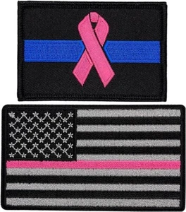 AMERICAN FLAG PINK LINE BREAST CANCER AWARENESS PATCH - 2PC iron or Sew - Picture 1 of 1