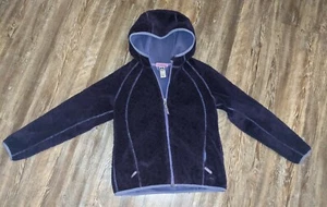 REI girls purple fleece floral embossed hooded full zip jacket size Medium 10 12 - Picture 1 of 3
