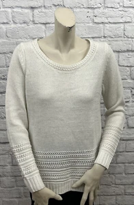 DRESSBARN WOMEN'S OFF WHITE / IVORY CROCHET TRIM LONG SLEEVE SWEATER SIZE M - Picture 1 of 6
