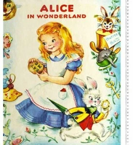 Disney Alice in Wonderland Story Time Vintage Cotton Quilting Fabric Panel - Picture 1 of 3