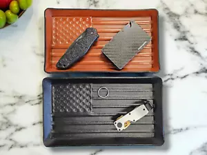 Vassoio valet in pelle. Pelle sagomata, bandiera americana, organizer, vassoio catchall - Foto 1 di 11