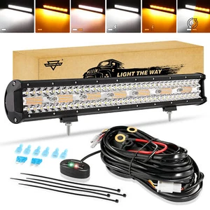 AUXBEAM 20"Inch Led Work Light Bar Offroad Driving Amber/White Lamp 22"+ Wiring - Bild 1 von 12