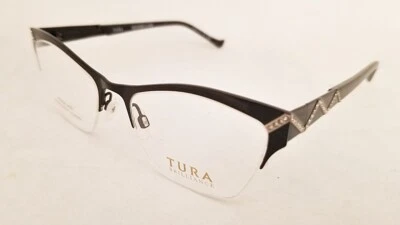 TURA Brilliance TE262 eyeglasses frame Black Swarovski ITALY Cat Eye Half Rimles - Image 1 of 3