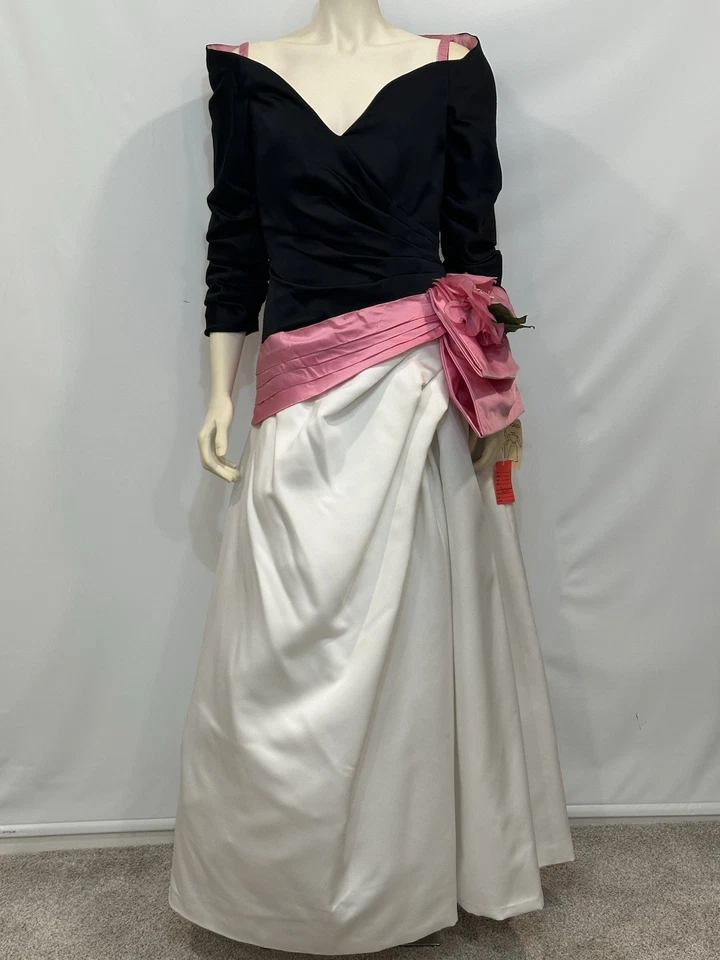 Vestido de Noche Vintage Años 80 VICTOR COSTA Bloque de Color Roseta Asimétrico Nuevo con Etiquetas Foto 1 de 4