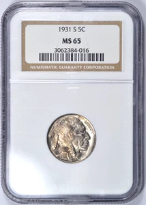 1931-S BUFFALO NICKEL NGC MS65 PQ GLOSSY CHOICE COIN - Picture 1 of 3