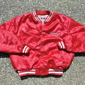 Vintage Swingster Bridgestone Tires Retro 80s Car Satin Bomber Jacket XL Red - Picture 1 of 6
