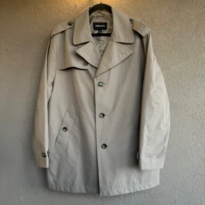 Trench coat London Fog L bege cáqui comprimento médio jaqueta masculina bolsos interiores - Imagem 1 de 4