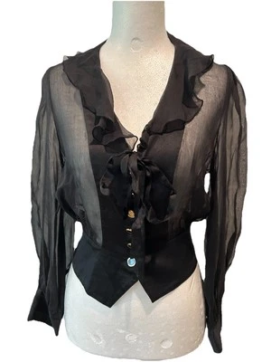 Blusa Top Dolce Gabbana Vintage Negra Seda Volantes IT38 XS Foto 1 de 4