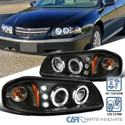 Fit 2000-2005 Impala LED Dual Halo Black Projector Headlights Driving Head Lamps - Изображение 1 из 4